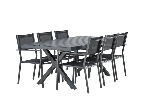 Dining group COPACABANA &amp; GARCIA Dining chairs 6 pcs Black + Dining table 200x100x74 Black