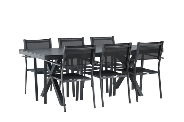 Dining group COPACABANA &amp; GARCIA Dining chairs 6 pcs Black + Dining table 200x100x74 Black