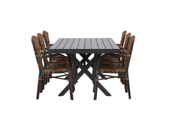 Dining group GARCIA &amp; GALERA Dining table 200x100x74 Black + 6 dining chairs Brown