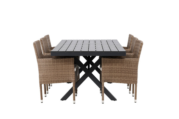 Dining group GARCIA &amp; MALINA Dining table 200x100x74 Black + Dining chairs 6 pcs Natural