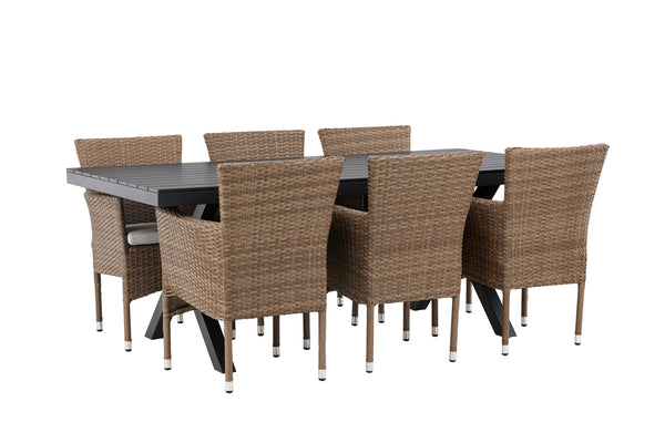 Dining group GARCIA &amp; MALINA Dining table 200x100x74 Black + Dining chairs 6 pcs Natural