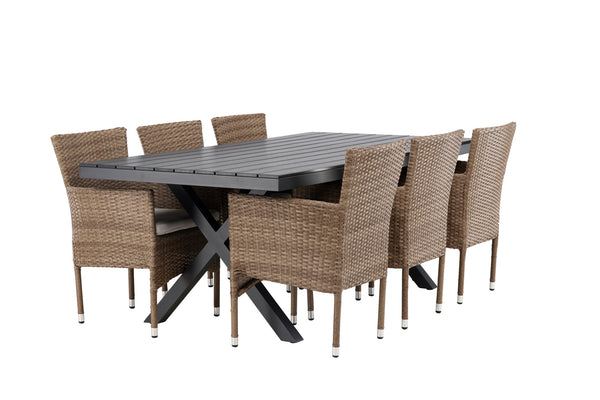 Dining group GARCIA &amp; MALINA Dining table 200x100x74 Black + Dining chairs 6 pcs Natural