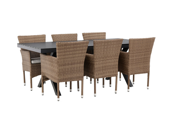 Dining group GARCIA &amp; MALINA Dining table 200x100x74 Black + Dining chairs 6 pcs Natural