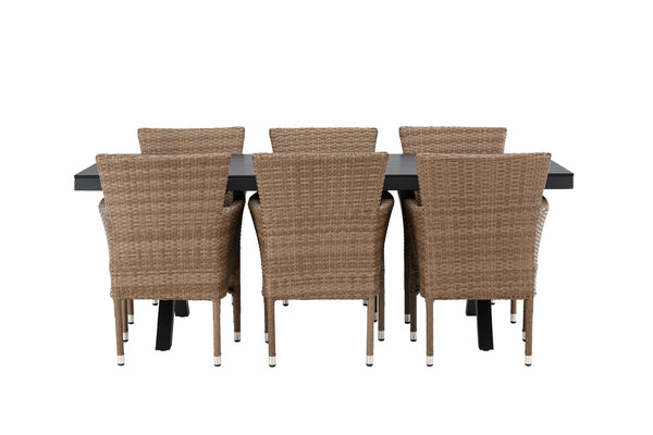 Dining group GARCIA &amp; MALINA Dining table 200x100x74 Black + Dining chairs 6 pcs Natural