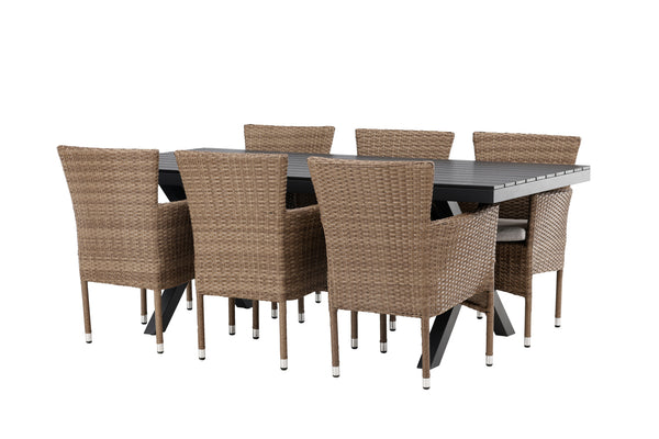 Dining group GARCIA &amp; MALINA Dining table 200x100x74 Black + Dining chairs 6 pcs Natural