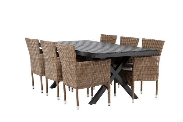 Dining group GARCIA &amp; MALINA Dining table 200x100x74 Black + Dining chairs 6 pcs Natural