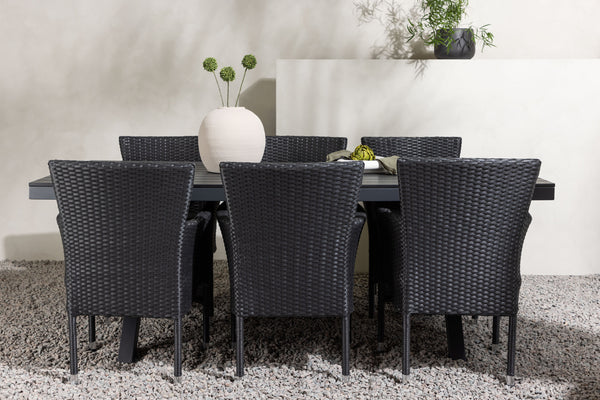 Dining group GARCIA &amp; MALINA Dining table 200x100x74 Black + Dining chairs 6 pcs Black