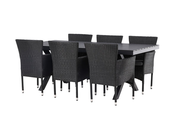 Dining group GARCIA &amp; MALINA Dining table 200x100x74 Black + Dining chairs 6 pcs Black