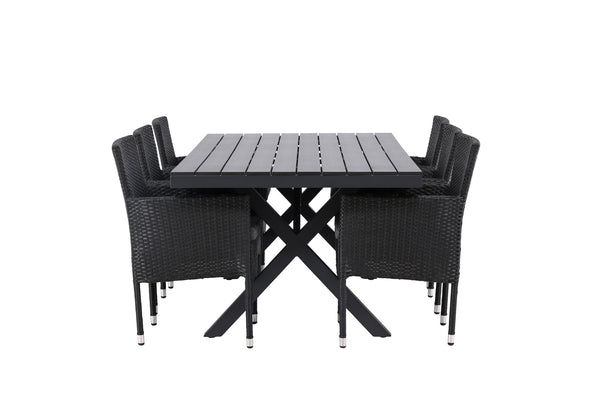 Dining group GARCIA &amp; MALINA Dining table 200x100x74 Black + Dining chairs 6 pcs Black