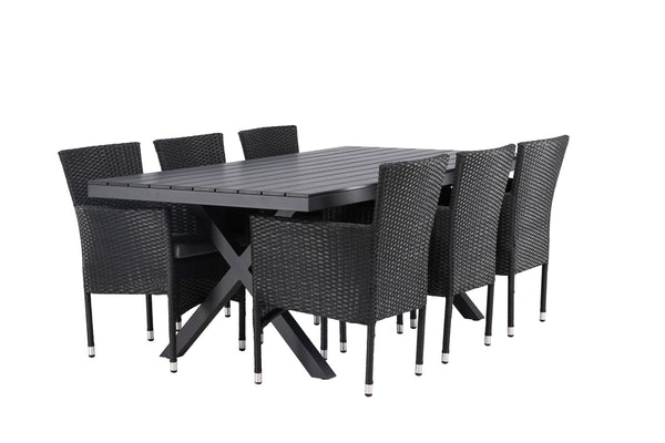 Dining group GARCIA &amp; MALINA Dining table 200x100x74 Black + Dining chairs 6 pcs Black