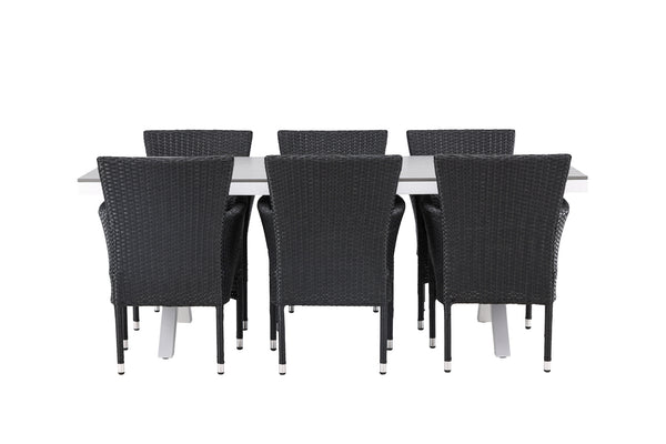 Dining group GARCIA &amp; MALINA Dining table 200x100x74 Gray + Dining chairs 6 pcs Black