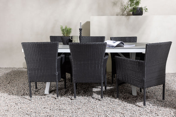 Dining group GARCIA &amp; MALINA Dining table 200x100x74 Gray + Dining chairs 6 pcs Black