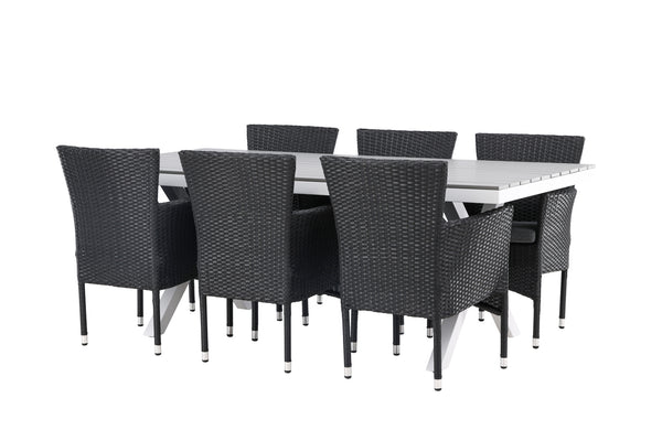 Dining group GARCIA &amp; MALINA Dining table 200x100x74 Gray + Dining chairs 6 pcs Black