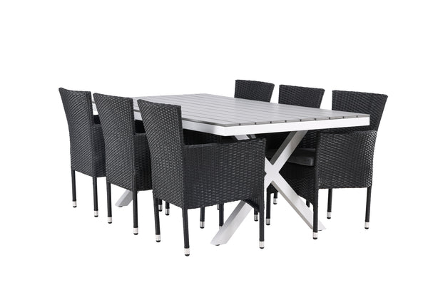 Dining group GARCIA &amp; MALINA Dining table 200x100x74 Gray + Dining chairs 6 pcs Black