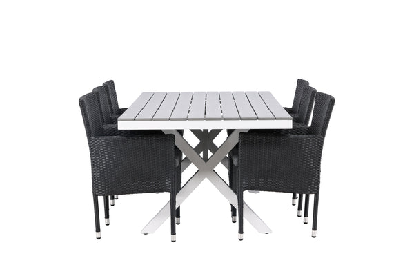 Dining group GARCIA &amp; MALINA Dining table 200x100x74 Gray + Dining chairs 6 pcs Black