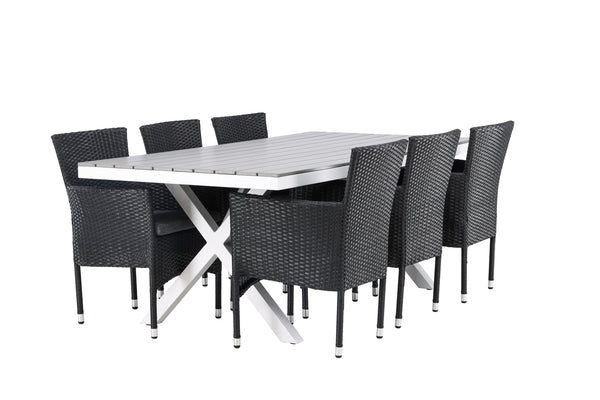 Dining group GARCIA &amp; MALINA Dining table 200x100x74 Gray + Dining chairs 6 pcs Black