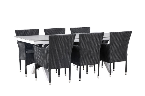 Dining group GARCIA &amp; MALINA Dining table 200x100x74 Gray + Dining chairs 6 pcs Black