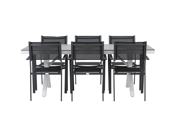 Dining group COPACABANA &amp; GARCIA Dining chairs 6 pcs Black + Dining table 200x100x74 Gray