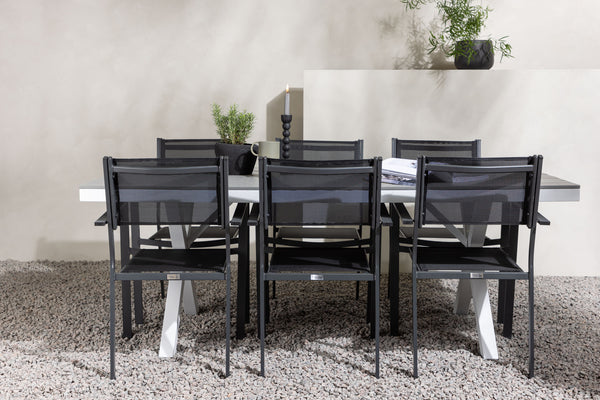 Dining group COPACABANA &amp; GARCIA Dining chairs 6 pcs Black + Dining table 200x100x74 Gray