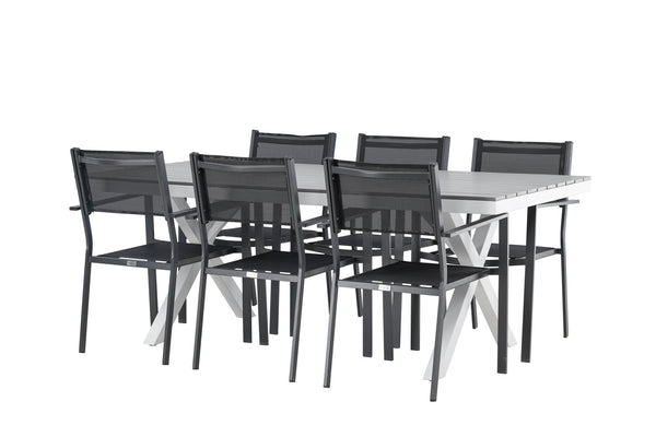 Dining group COPACABANA &amp; GARCIA Dining chairs 6 pcs Black + Dining table 200x100x74 Gray