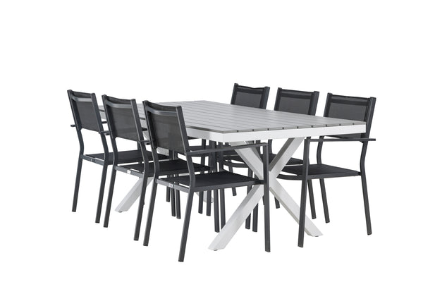 Dining group COPACABANA &amp; GARCIA Dining chairs 6 pcs Black + Dining table 200x100x74 Gray