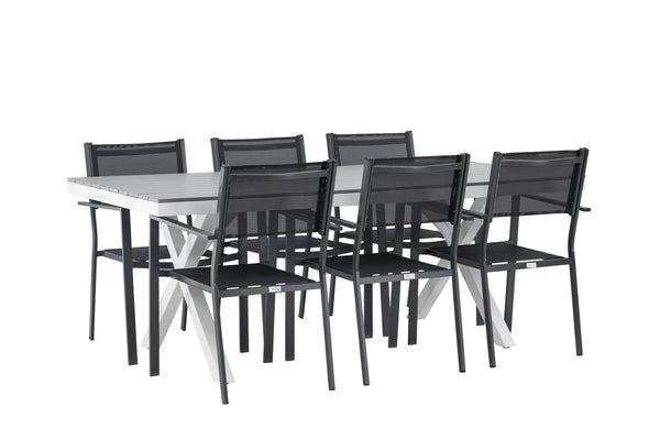 Dining group COPACABANA &amp; GARCIA Dining chairs 6 pcs Black + Dining table 200x100x74 Gray