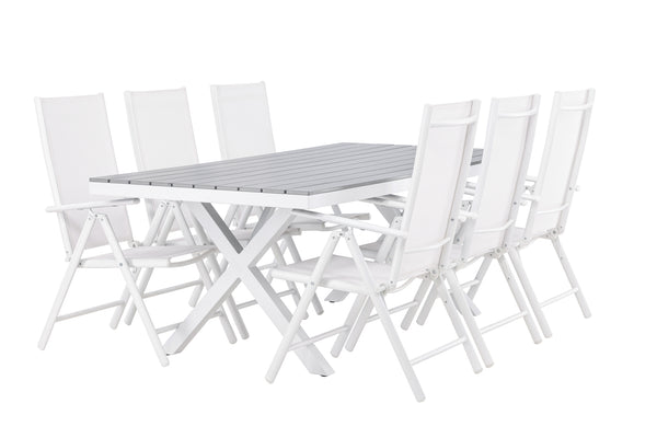 Dining group GARCIA &amp; BREAK Dining table 200x100x74 Gray + Dining chairs 6 pcs White