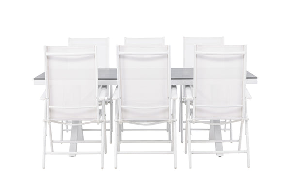 Dining group GARCIA &amp; BREAK Dining table 200x100x74 Gray + Dining chairs 6 pcs White