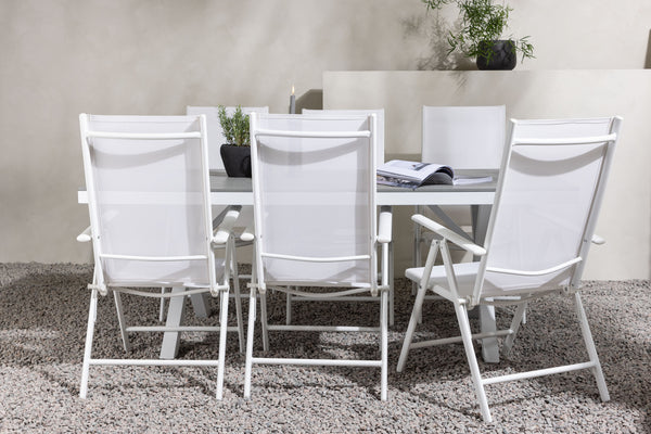 Dining group GARCIA &amp; BREAK Dining table 200x100x74 Gray + Dining chairs 6 pcs White