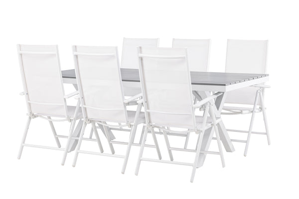 Dining group GARCIA &amp; BREAK Dining table 200x100x74 Gray + Dining chairs 6 pcs White