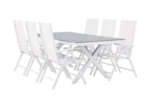 Dining group GARCIA &amp; BREAK Dining table 200x100x74 Gray + Dining chairs 6 pcs White