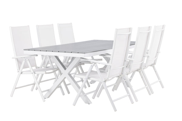 Dining group GARCIA &amp; BREAK Dining table 200x100x74 Gray + Dining chairs 6 pcs White