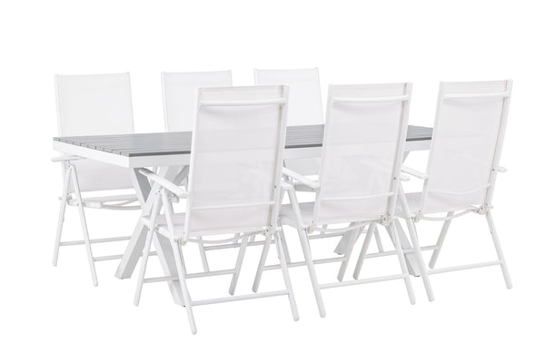 Dining group GARCIA &amp; BREAK Dining table 200x100x74 Gray + Dining chairs 6 pcs White