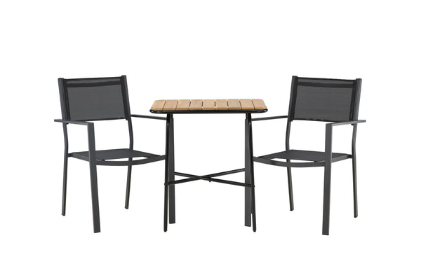 Café group COPACABANA &amp; HOLMBECK Dining chairs 2 pcs Black + Cafe table 70x88x74 Natural