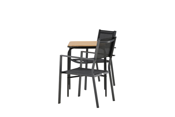 Café group COPACABANA &amp; HOLMBECK Dining chairs 2 pcs Black + Cafe table 70x88x74 Natural