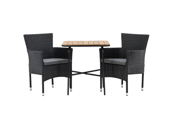 Cafe group MALINA &amp; HOLMBECK Dining chairs 2 pcs Black + Cafe table 70x88x74 Natural