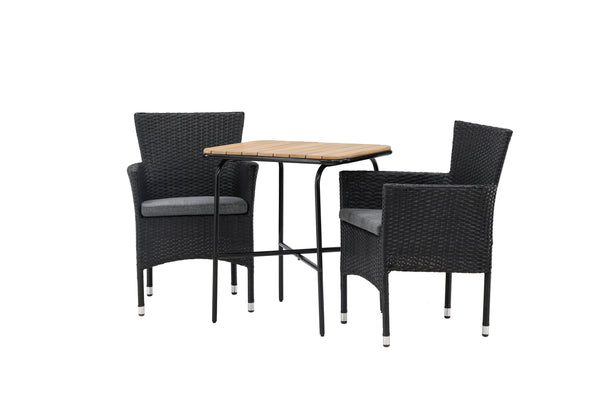 Cafe group MALINA &amp; HOLMBECK Dining chairs 2 pcs Black + Cafe table 70x88x74 Natural