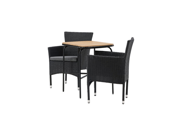 Cafe group MALINA &amp; HOLMBECK Dining chairs 2 pcs Black + Cafe table 70x88x74 Natural