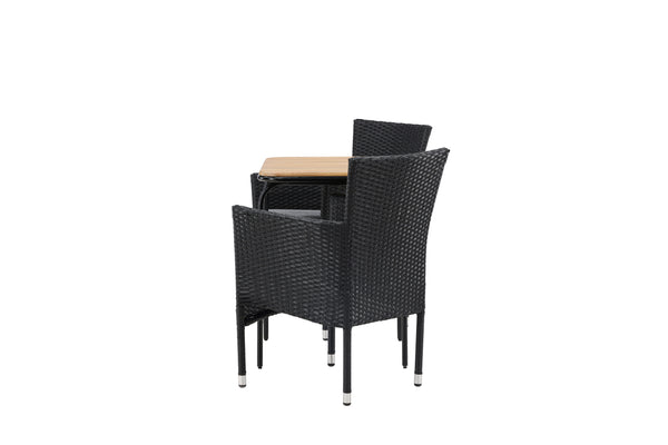 Cafe group MALINA &amp; HOLMBECK Dining chairs 2 pcs Black + Cafe table 70x88x74 Natural