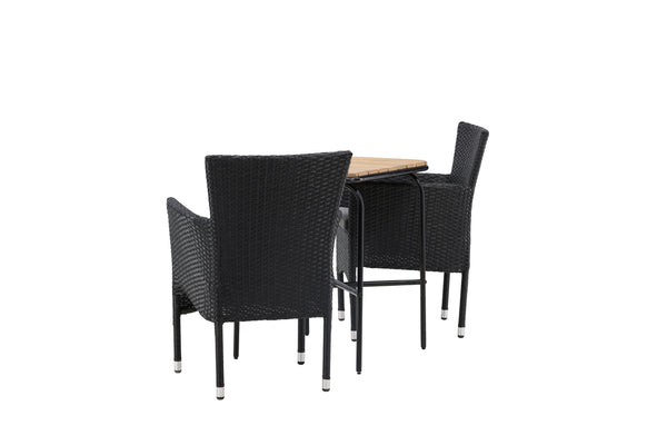 Cafe group MALINA &amp; HOLMBECK Dining chairs 2 pcs Black + Cafe table 70x88x74 Natural