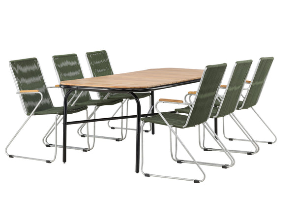 Dining group HOLMBECK &amp; BOIS Dining table 200x90x75 Natural + Dining chairs 6 pcs Green