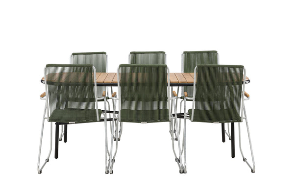 Dining group HOLMBECK &amp; BOIS Dining table 200x90x75 Natural + Dining chairs 6 pcs Green