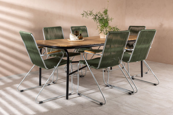 Dining group HOLMBECK &amp; BOIS Dining table 200x90x75 Natural + Dining chairs 6 pcs Green