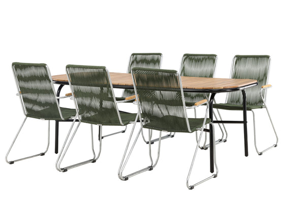 Dining group HOLMBECK &amp; BOIS Dining table 200x90x75 Natural + Dining chairs 6 pcs Green