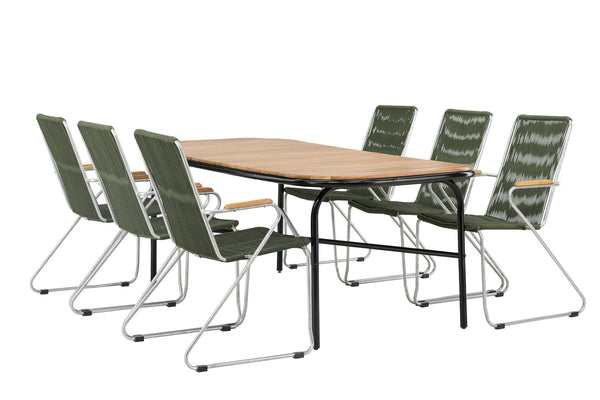 Dining group HOLMBECK &amp; BOIS Dining table 200x90x75 Natural + Dining chairs 6 pcs Green