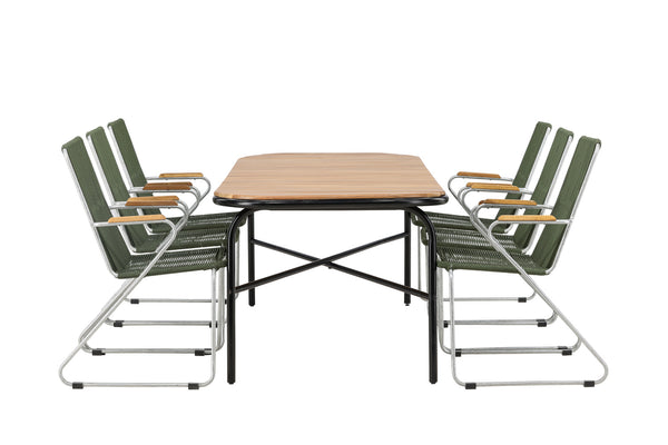 Dining group HOLMBECK &amp; BOIS Dining table 200x90x75 Natural + Dining chairs 6 pcs Green