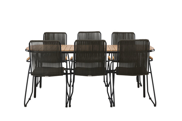 Dining group HOLMBECK &amp; BOIS Dining table 200x90x75 Natural + Dining chairs 6 pcs Dark gray