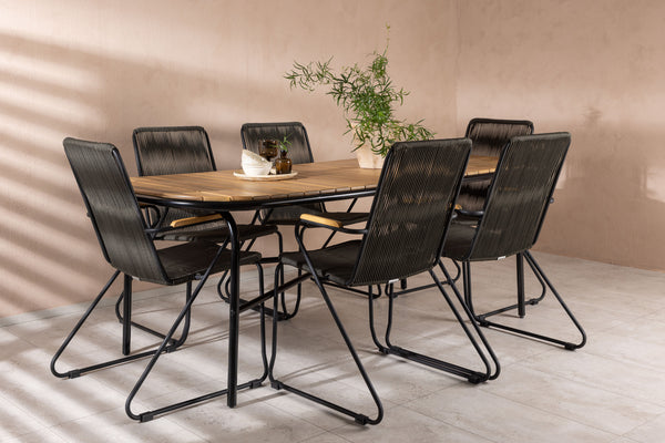 Dining group HOLMBECK &amp; BOIS Dining table 200x90x75 Natural + Dining chairs 6 pcs Dark gray