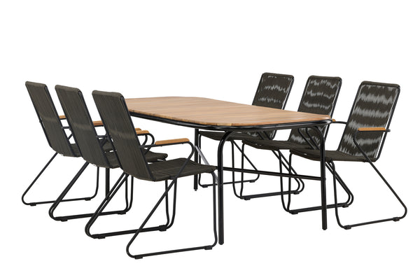 Dining group HOLMBECK &amp; BOIS Dining table 200x90x75 Natural + Dining chairs 6 pcs Dark gray