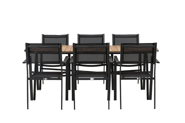 Dining group COPACABANA &amp; HOLMBECK Dining chairs 6 pcs Black + Dining table 200x90x75 Natural